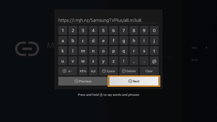 enter m3u url and click next